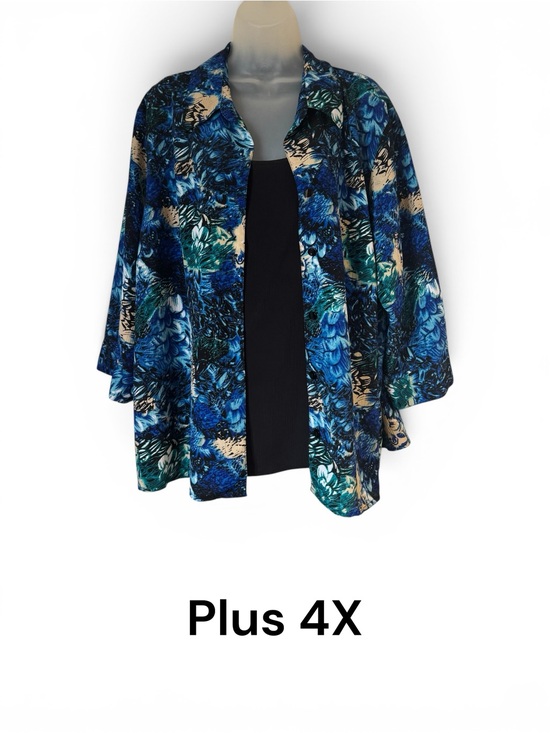 George Tops - Pretty Blue Floral Mock Twinset PLUS: 4X   #1